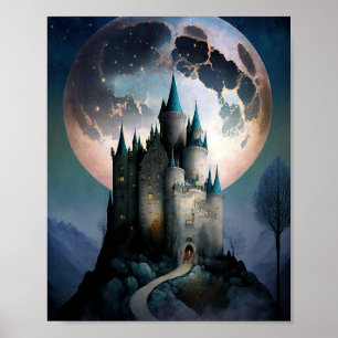 Magische Fantasy Castle Full Moon Poster