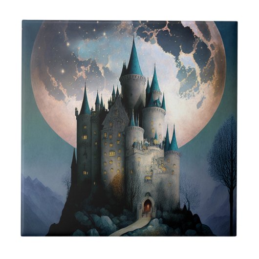 Magische Fantasy Castle Full Moon Tegeltje (Voorkant)