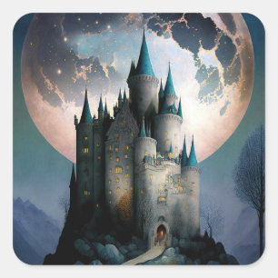 Magische Fantasy Castle Full Moon Vierkante Sticker