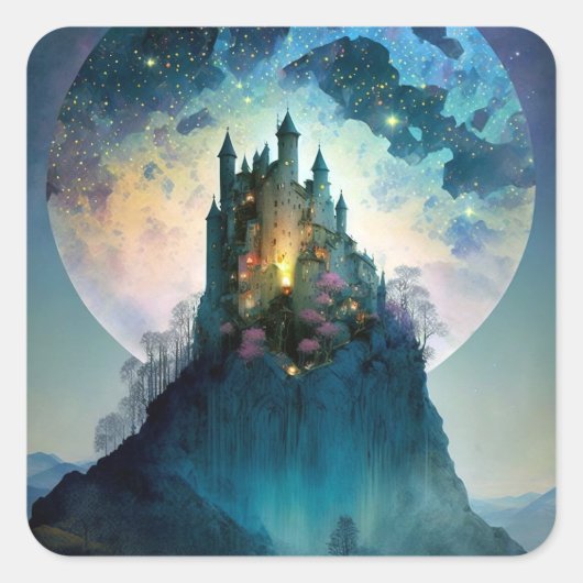 Magische Fantasy Castle Square Sticker (Voorkant)