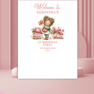 Magische Fee 4e Verjaardag Pastel Roze Achtergrond Wandkleed
