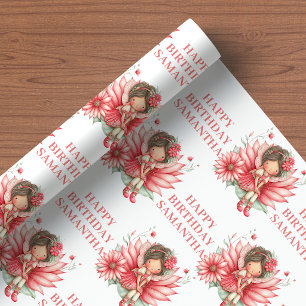 Magische Fee Meisje 3e Verjaardag Blush Bloemige v Cadeaupapier
