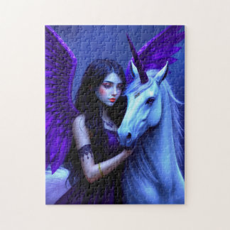 Magische fee met eenhoorn met Paarse en blauwe Legpuzzel