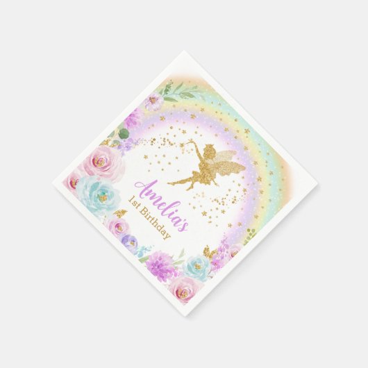 Magische fee regenboog verjaardag servetten (Hoek)