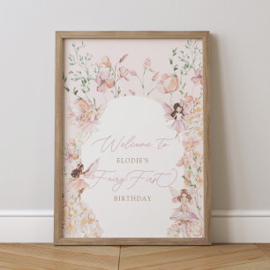 Magische Fee Roze Bloem Meisjes Verjaardag Welkom Poster