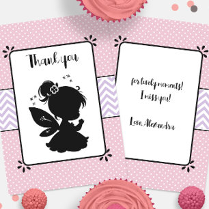 Magische Fee Silhouet: Roze Polka Dot Delight Bedankkaart