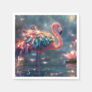 Magische Flamingo Fantasy Art met kleurrijke veren Servet