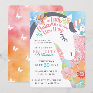 Magische Floral Unicorn Baby Girl Shower Kaart
