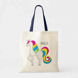 Magische geïllustreerde Cute Girl Rainbow Unicorn Tote Bag