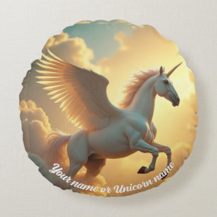 Magische gevleugelde Unicorn hemel Monogram Naam Rond Kussen