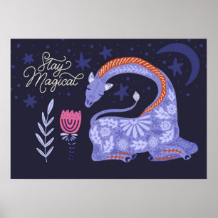 Magische Giraffe Folk Art Poster