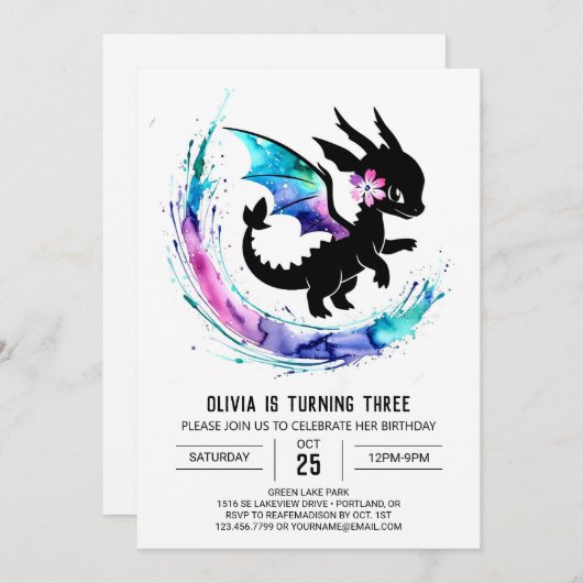 Magische Girly Dragon Digitale Meisje Verjaardag Kaart (Voorkant / Achterkant)