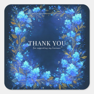 Magische Glanzende Blau Bloemige Gouden Glitter He Vierkante Sticker