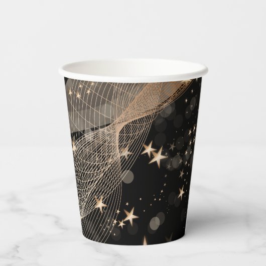 Magische glanzende gouden sterren en keh lampjes papieren bekers (Achterkant)