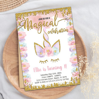 Magische Glitter Eenhoorn Verjaardag Uitnodigingen