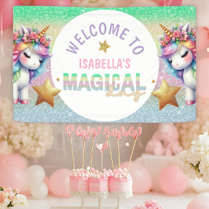 Magische glitter regenboog eenhoorn verjaardagsban spandoek
