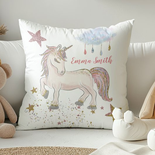 Magische Glitter Unicorn Stars Monogram Naam Kussen