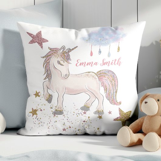 Magische Glitter Unicorn Stars Monogram Naam Kussen