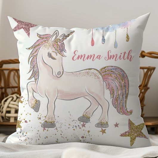 Magische Glitter Unicorn Stars Monogram Naam Kussen