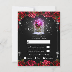 Magische Glow Rode Roos Zilver Zwart RSVP    Kaart