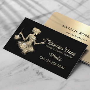 Magische Gouden Sparkles Maid House Schoonmaakserv Visitekaartje