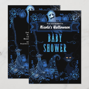 Magische Halloween-babyborrelkat Blauwe Gloeilicht Kaart