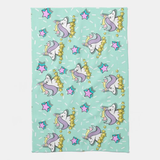 Magische Happy Unicorn en sterren Theedoek (Verticaal)