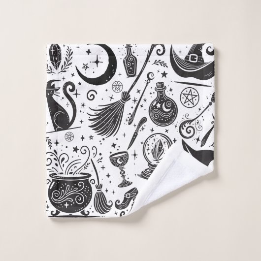 Magische heks grillige wiccan heidens zwart en wit bad handdoek (Wasdoekje)