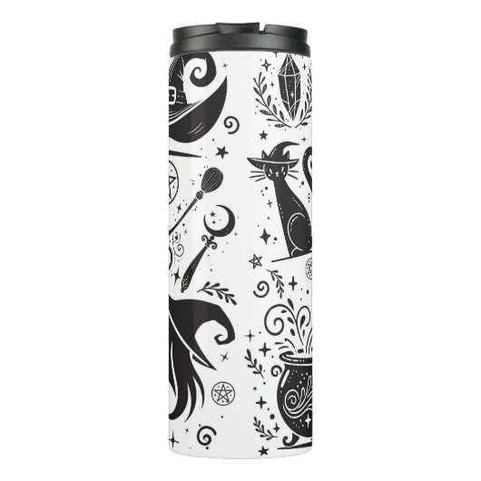 Magische heks grillige wiccan heidens zwart en wit thermosbeker (Achterkant)