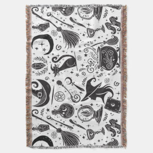 Magische Heks Whimsical Wicca Pagan Zwart & Wit Deken