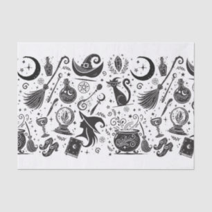 Magische Heks Whimsical Wicca Pagan Zwart & Wit Tissuepapier