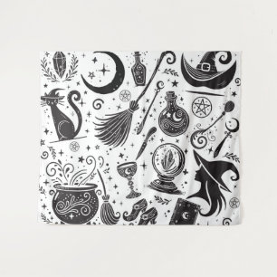 Magische Heks Whimsical Wiccan Heidens Wandkleed