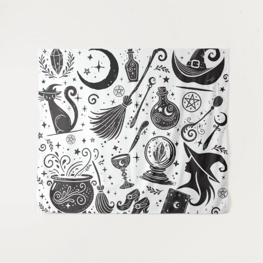 Magische heks Whimsical Wiccan Pagan Wandkleed (Voorkant (horizontaal))