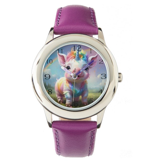 Magische hoeven: het regenboog eenhoorn varken horloge (Voorkant)