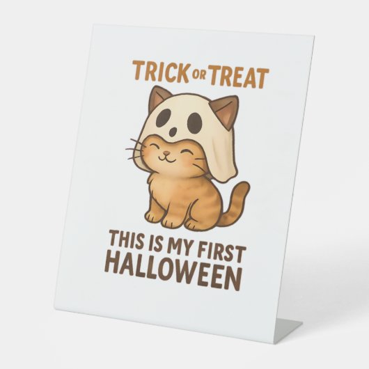 Magische introverte Cat Pastel Witch Pet Halloween Reclamebord Met Voetstuk (Voorkant)