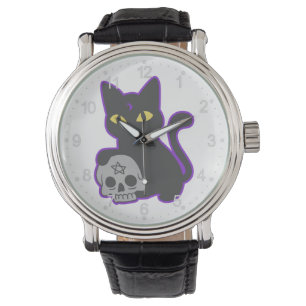 Magische kat met ghotische schedel - Kies achterkl Horloge