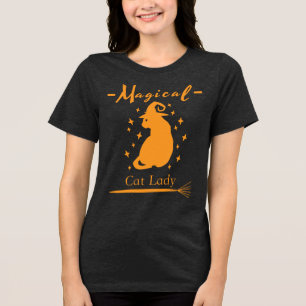 Magische Katten Dame T-shirt Leuke Halloween T-shi