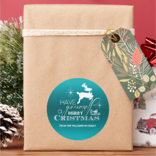 Magische Kerst Rendieren (blauw) Gepersonaliseerd Ronde Sticker