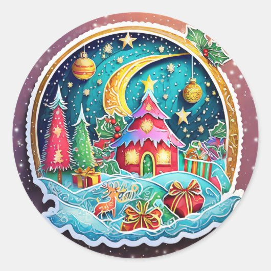 Magische kerst ronde sticker (Voorkant)