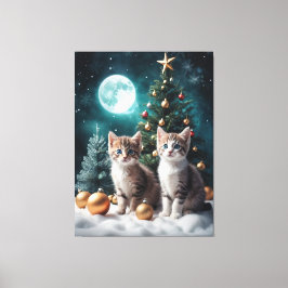 Magische kerstavond met Kittens van Tree Canvas Afdruk