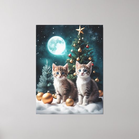 Magische kerstavond met Kittens van Tree Canvas Afdruk (Voorkant)