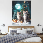 Magische kerstavond met Kittens van Tree Canvas Afdruk (Insitu (Slaapkamer))