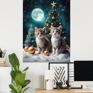 Magische kerstavond met Kittens van Tree Poster