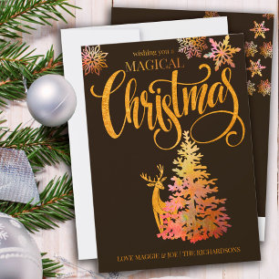 Magische Kerstboom en Hert Goud en Brons Feestdagenkaart
