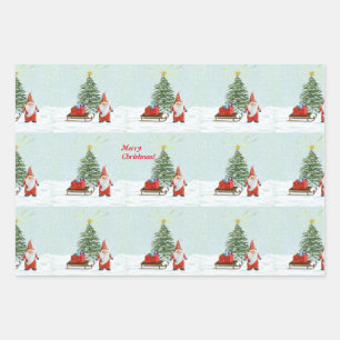 Magische Kerstman Kabouter Inpakpapier Set Vel