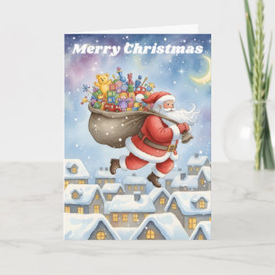 Magische Kerstman Vakantie Nacht Kerstkaart Feestdagen Kaart