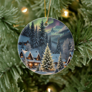 Magische Kerstmis, Bergdorp, Poollichten Keramisch Ornament