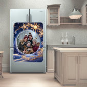 Magische kersttijd - gouden sneeuwvlokken, foto magneet