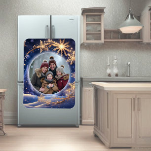 Magische kersttijd - gouden sneeuwvlokken, foto magneet