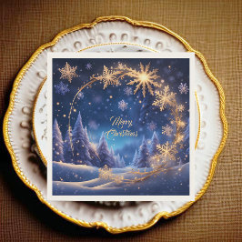 Magische kersttijd - gouden sneeuwvlokken op blauw servet